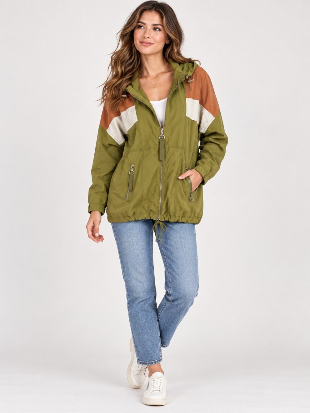 Ashley 26 International Colorblock Utility Parka Jacket Olive Size L